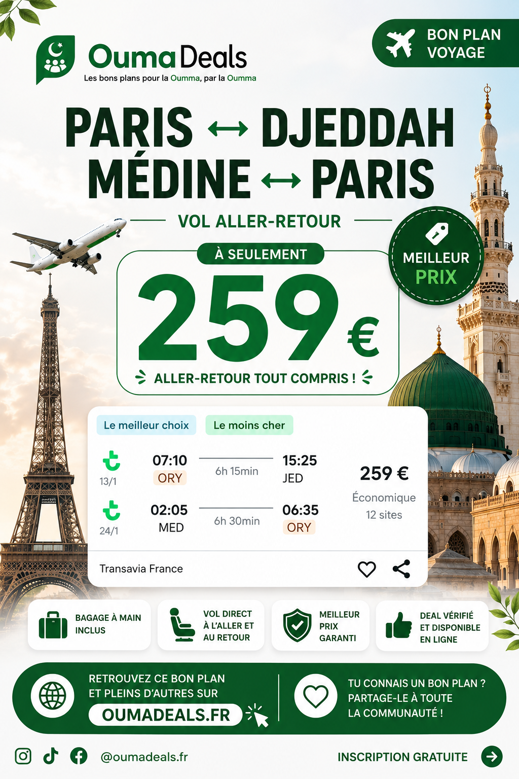 Vol Paris ->Djeddah / Médine ->Paris