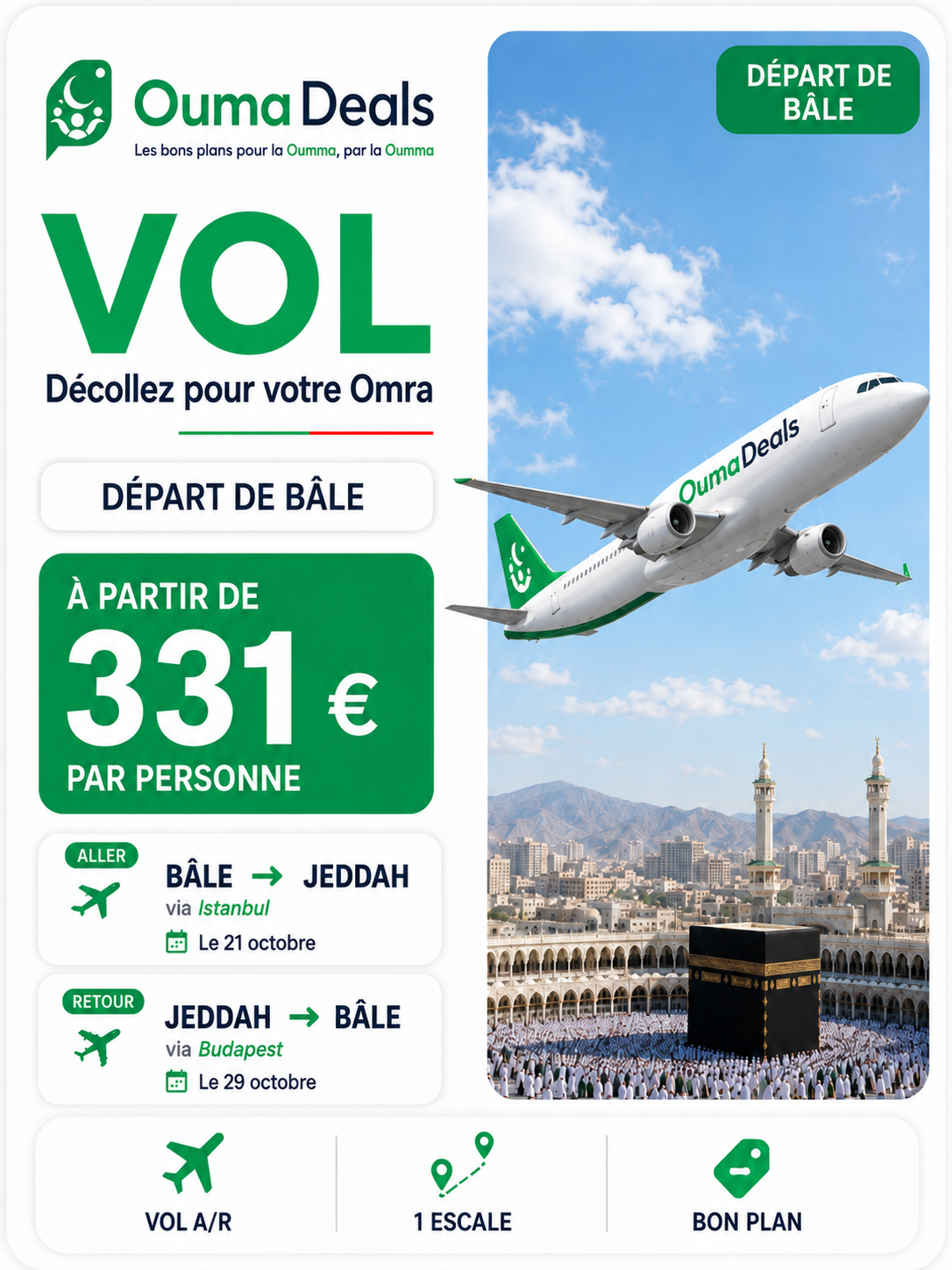 Vol A/R Bâle vers Djeddah pendant les vacances d'octobre