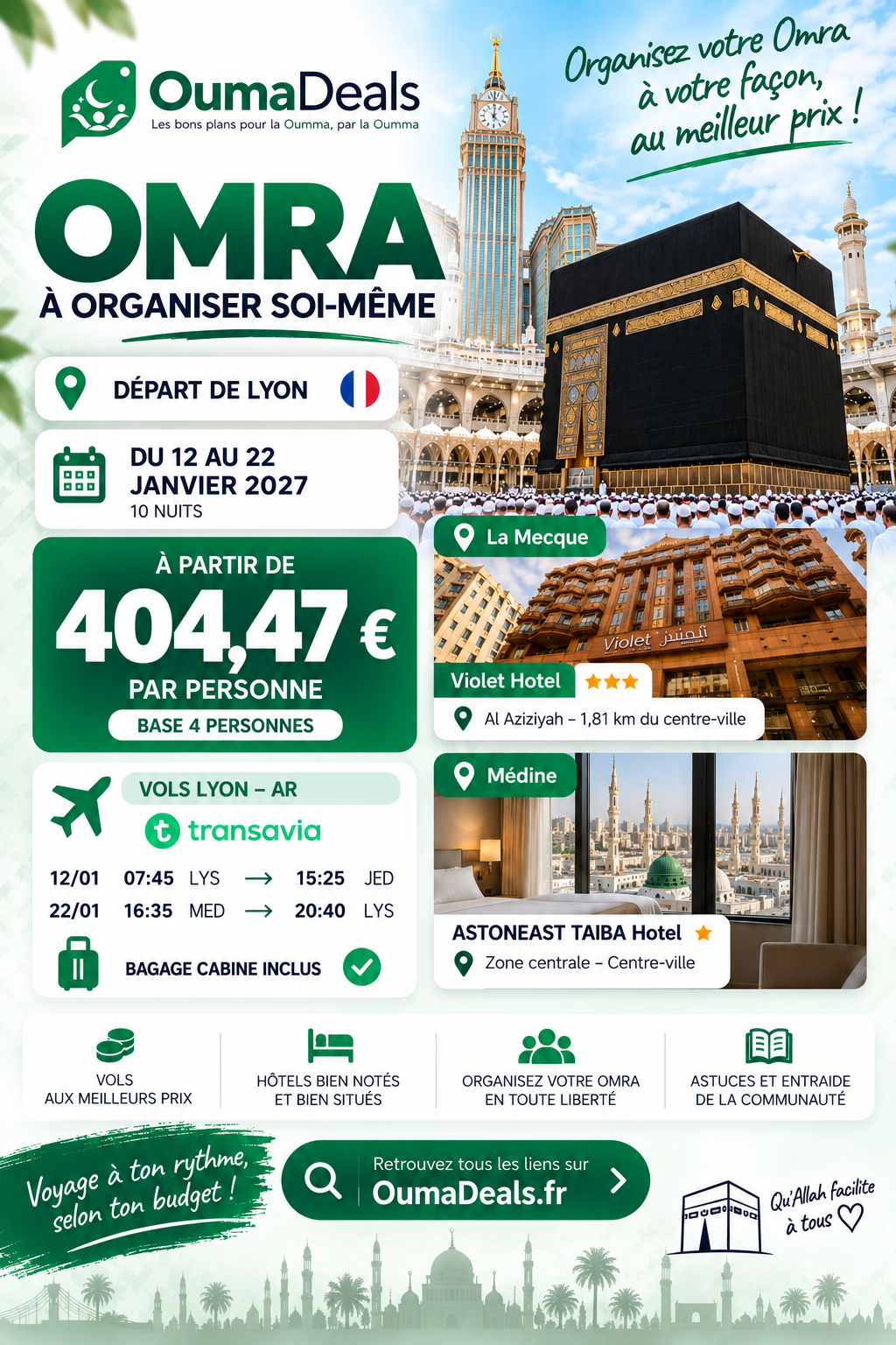 Omra Lyon – La Mecque & Médine du 12 au 22 janvier 2027