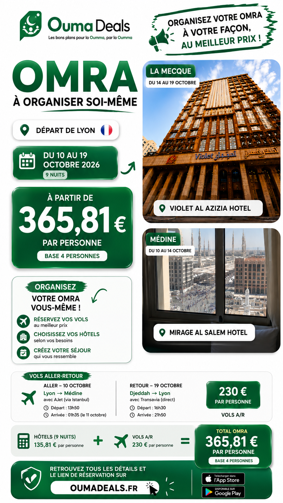 Package Omra : Vol + Hôtels au départ de Lyon