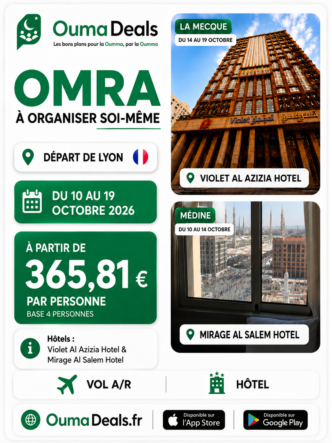 Package Omra : Vol + Hôtels au départ de Lyon