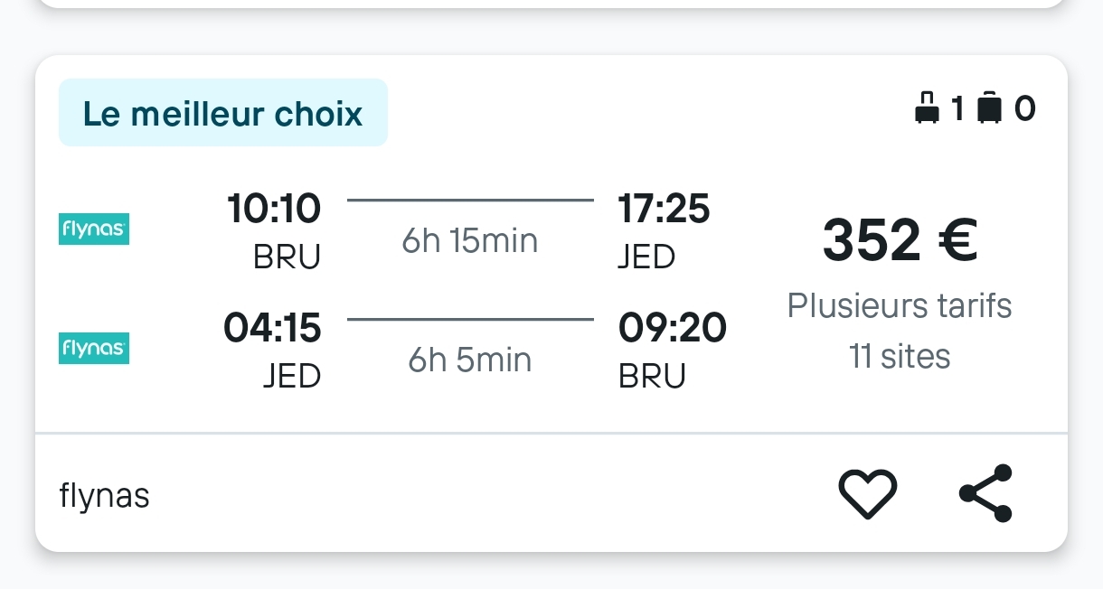 Vol A/R de Bruxelles vers Djeddah