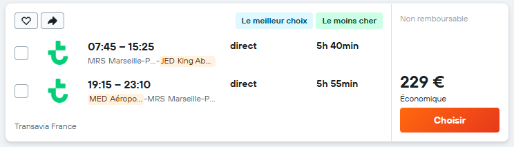 Profitez d'un vol aller-retour direct Marseille ↔️ Djeddah / Médine avec Transavia