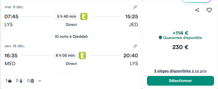 Vol Lyon -> Djeddah puis Medine ->Lyon