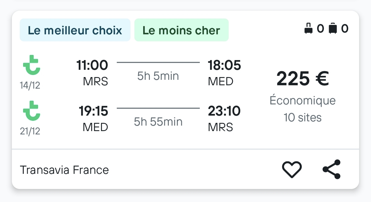 Vol A/R Marseille -> Medine